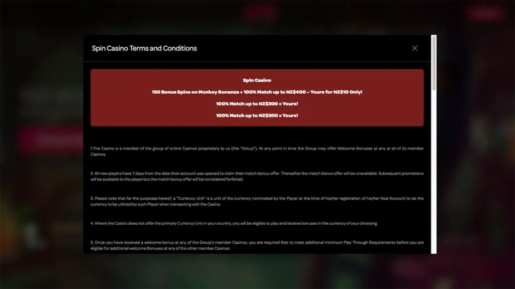 Spin Casino 150 Bonus Spins Terms